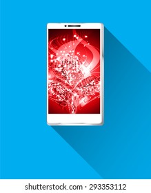 white smartphone,red graphic screen. Using mobile smart phone, flat design concept. Eps 10 vector illustration