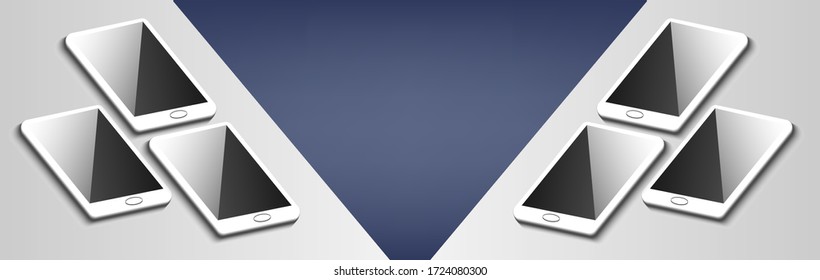 white smartphones flat design vector illustration isolation. Modern style mobile phone. on blue and white background.