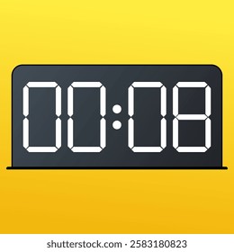 White smartwatch accessory with a sleek black screen showing 00:08 AM on the screen.  Isolated on a yellow background.