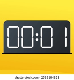 White smartwatch accessory with a sleek black screen showing 00:01 AM on the screen.  Isolated on a yellow background.