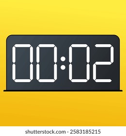 White smartwatch accessory with a sleek black screen showing 00:02 AM on the screen.  Isolated on a yellow background.