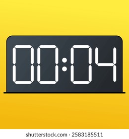 White smartwatch accessory with a sleek black screen showing 00:04 AM on the screen.  Isolated on a yellow background.