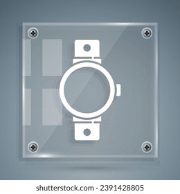 White Smartwatch icon isolated on grey background. Square glass panels. Vector