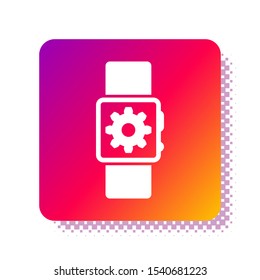 White Smartwatch setting icon isolated on white background. Smart watch settings. Square color button. Vector Illustration