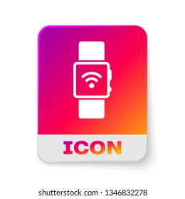 White Smartwatch with wireless symbol icon isolated on white background. Rectangle color button. Vector Illustration