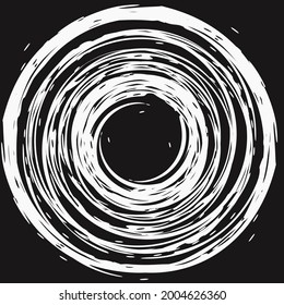 Círculo blanco manchado dibujado con un pincel. Vector de fondo negro.