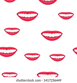 White smile with teeth seamless pattern. Dental jaw. Vector illustration on white background