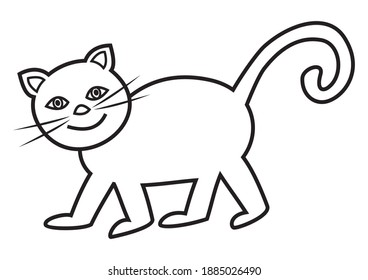 White smiling cat, coloring book, vector illustration