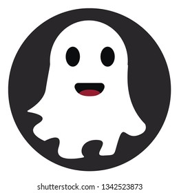 White smiling ghost in black circle vector illustration on white background 