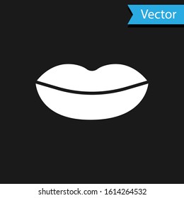 White Smiling lips icon isolated on black background. Smile symbol.  Vector Illustration