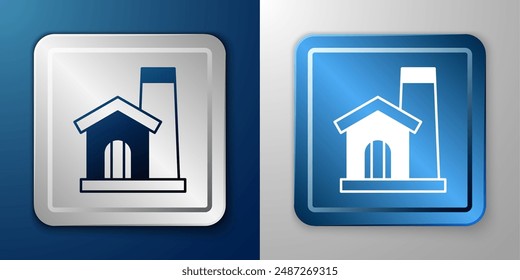 White Smithy workshop interior icon isolated on blue and grey background. Silver and blue square button. Vector