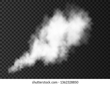 White  smoke burst  isolated on transparent background.  Steam explosion special effect.  Realistic  vector  column of  fire fog or mist texture .