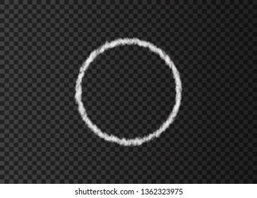 White smoke  circle isolated on transparent background. Frame. Realistic vector cloud or fog  texture. 