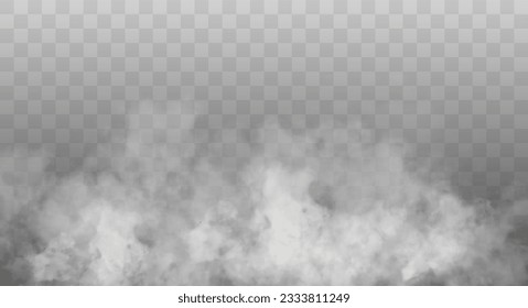 White smoke cloud isolated on transparent background. Vector smoke or fog