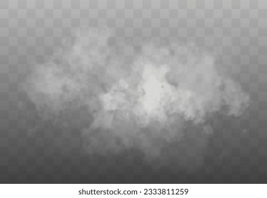 Weiße Rauchwolke einzeln auf transparentem Hintergrund. Vektorrauch oder -nebel