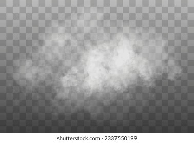 Weiße Rauchwolke einzeln auf transparentem Hintergrund. Vektorrauch oder -nebel