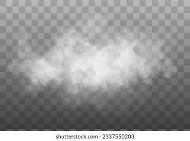 White smoke cloud isolated on transparent background. Vector smoke or fog