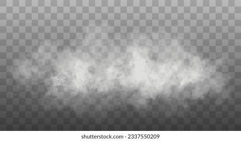 White smoke cloud isolated on transparent background. Vector smoke or fog