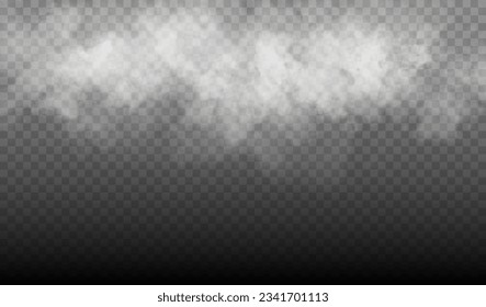 White smoke cloud isolated on transparent background. Vector smoke or fog