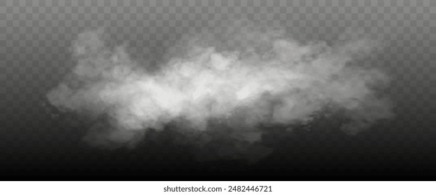 White smoke cloud isolated on transparent background. Vector smoke or fog