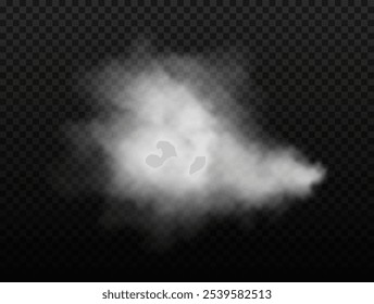 White smoke or cloud isolated on transparent background. Vector realistic element steam or fog