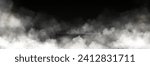White smoke cloud with overlay effect on transparent background. Realistic border with fog. Vector illustration of smoky mist or toxic vapor on floor. Meteorological phenomenon or condensation.