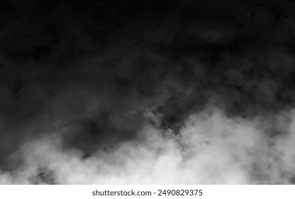 White smoke cloud with overlay effect on transparent black background. Realistic border with fog vector illustration of smoky mist or toxic vapor on floor. Meteorological phenomenon or condensation.