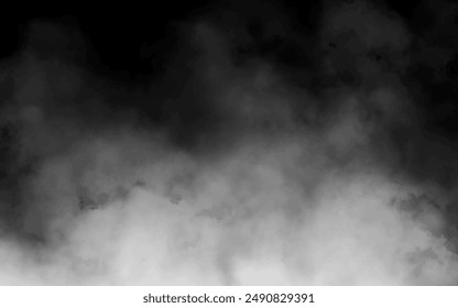 White smoke cloud with overlay effect on transparent black background. Realistic border with fog vector illustration of smoky mist or toxic vapor on floor. Meteorological phenomenon or condensation.