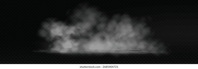 Nube de humo blanco con efecto de superposición sobre fondo oscuro. Textura de niebla realista con luz dramática.
