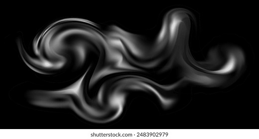 Nube de humo blanco. Forma abstracta de la niebla del vapor sobre fondo negro. Ilustración vectorial realista de niebla ahumada o vapor tóxico. Elemento misterioso de textura líquida oscura.