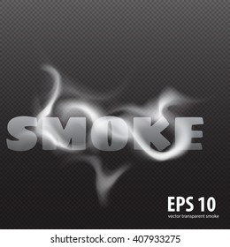 white smoke effect on transparent background, 
isolated smooth letters design elements, light clouds of fog flow like wave from fire cigarette steam set vector illustration