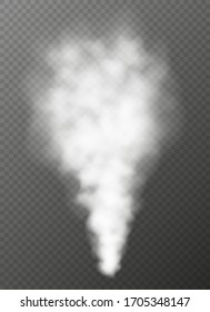 White smoke, erupting geyser, hot steam isolated on transparent background. Thick white cloud or vapor, huge natural disaster concept. Vector illustration.