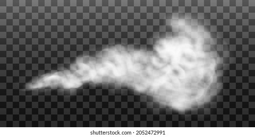 White smoke, fog  or gas clouds.  Realistic vector illustration isolated on transparent background.