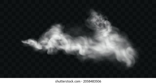 White smoke, fog  or gas clouds.  Realistic vector illustration isolated on transparent background.