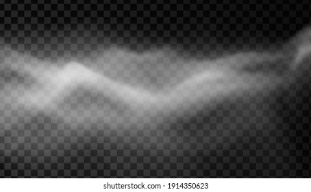 White smoke or fog vector background. Isolated mist transparent effect. Steam texture illustration. Powder explosion concept.