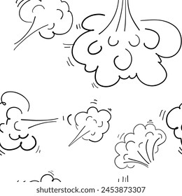 White smoke as a hand drawn pattern resembling a cloud. Vector illustration in Doodle style.