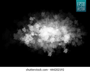 White smoke isolated on black background. Vector illustration