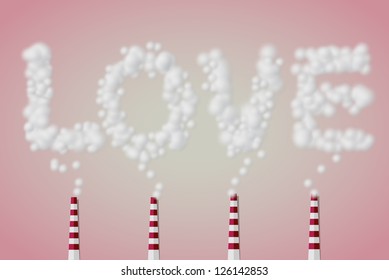 White Smoke Love from Chimney Vector Background