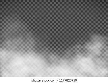 White smoke on a transparent background. Template fog. Stock vector illustration.
