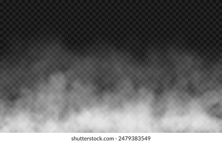 Weißer Rauch auf transparentem Hintergrund. Realistische Vektorgrafik Vorlage Nebel