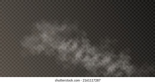 White Smoke On A Transparent Black Background. Steam Explosion Special Effect. Vector Texture Steam, Fog, Cloud, Smoke.