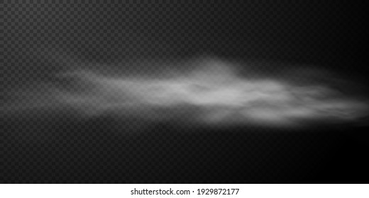 White smoke puff isolated on transparent black background. PNG. Steam explosion special effect. Effective texture of steam, fog, smoke png. Vector illustration.
