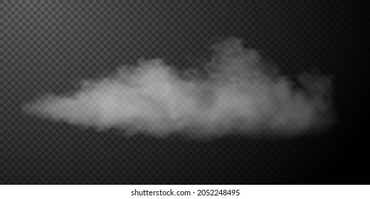 White smoke puff isolated on transparent black background. PNG. Steam explosion special effect. Effective texture of steam, fog, smoke png. Vector illustration
