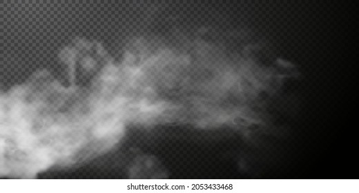 White Smoke Puff Isolated On Transparent Black Background. PNG. Steam Explosion Special Effect. Effective Texture Of Steam, Fog, Smoke Png. Vector Illustration