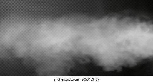 White Smoke Puff Isolated On Transparent Black Background. PNG. Steam Explosion Special Effect. Effective Texture Of Steam, Fog, Smoke Png. Vector Illustration