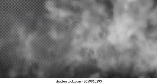 White Smoke Puff Isolated On Transparent Black Background. PNG. Steam Explosion Special Effect. Effective Texture Of Steam, Fog, Smoke Png. Vector. 