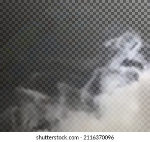 White Smoke Puff Isolated On Transparent Black Background. PNG. Steam Explosion Special Effect. Effective Texture Of Steam, Fog, Smoke Png. Vector.