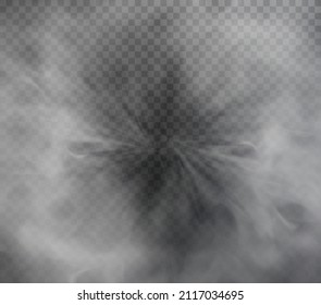 White Smoke Puff Isolated On Transparent Black Background. PNG. Steam Explosion Special Effect. Effective Texture Of Steam, Fog, Smoke Png. Vector.	
