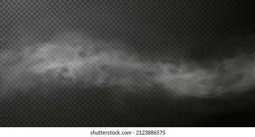 White Smoke Puff Isolated On Transparent Black Background. PNG. Steam Explosion Special Effect. Effective Texture Of Steam, Fog, Smoke Png. Vector Illustration