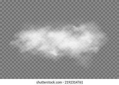 White smoke puff isolated on transparent black background.. Steam explosion special effect. Effective texture of steam, fog, cloud, smoke.  Stock royalty free vector illustration. PNG